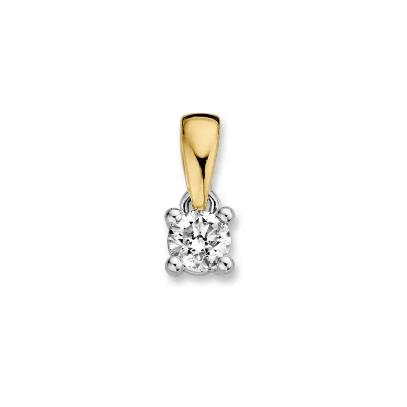 Bicolor 14 Karaat Gouden Solitair Hanger met 0,20ct Briljant Diamant