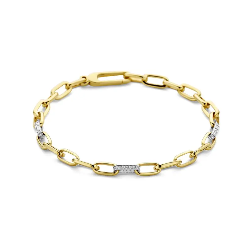 Bicolor armband met diamant – 14k geel- en witgoud