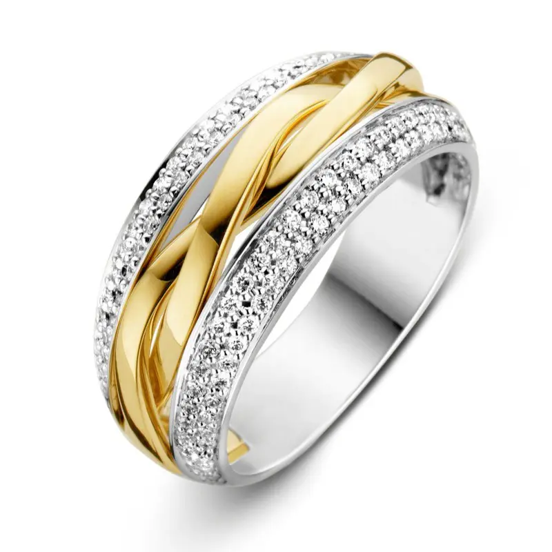 Bicolor Geel- en Witgouden Damesring met Diamant (0.45 crt) – 14 Karaat