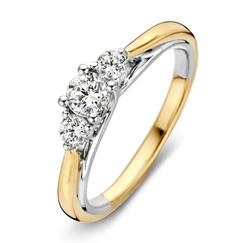 Bicolor Geel- en Witgouden Damesring met Diamant (0.51 crt) – 14 Karaat