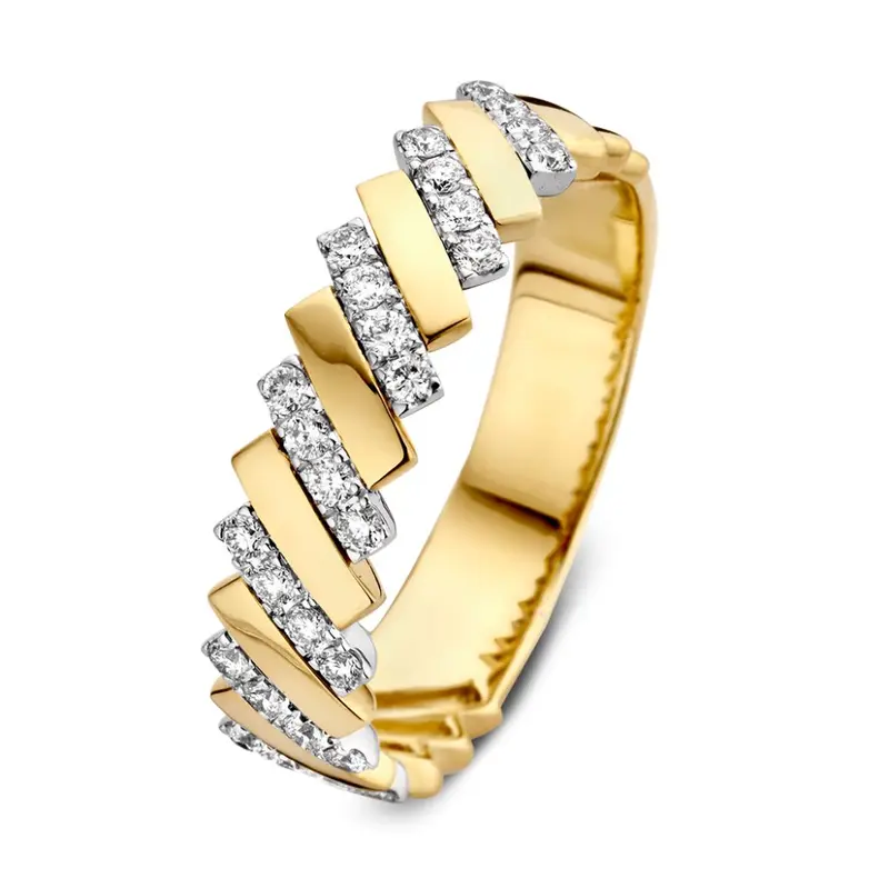 Bicolor Geel- en Witgouden Damesring met Diamant van 0,30 crt