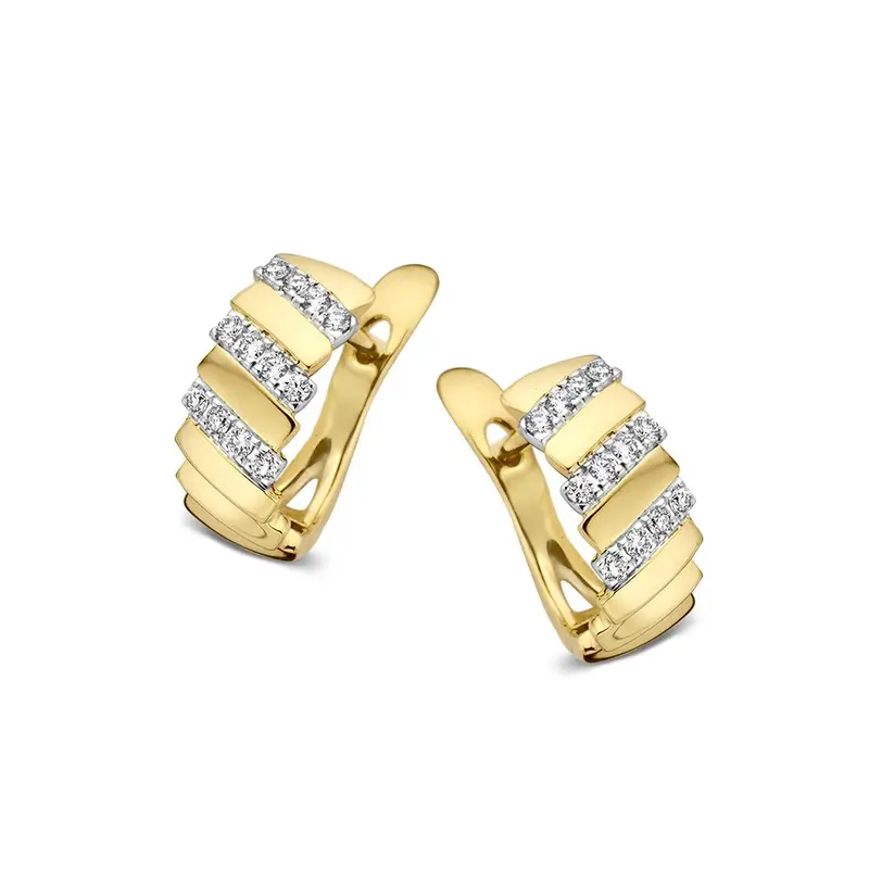 Bicolor Geel- en Witgouden Oorringen met Diamant – 14 Karaat Oorringen met 0.14 Carat Diamanten