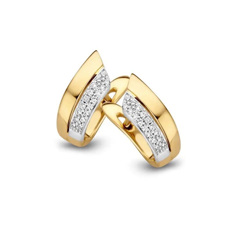Bicolor Geel- en Witgouden Oorringen met Diamanten – Elegante Oorringen voor Dames in 14 Karaat Goud