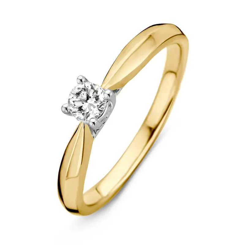 Bicolor Geel- en Witgouden Ring met Diamant – 0,24 ct