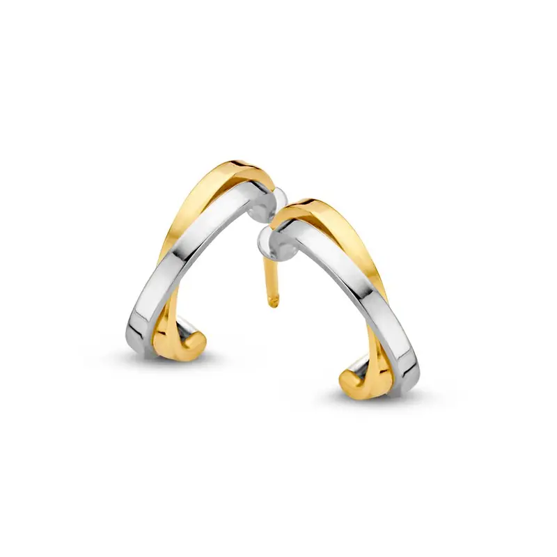 Bicolor Geel/Wit Gouden Oorringen voor Dames – 10 mm – Oorstekers