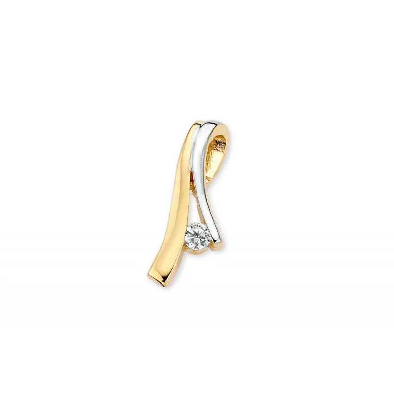 Bicolor geel-witgouden hanger met zirkonia - 14 karaat