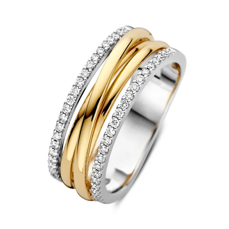 Bicolor Geel/Witgouden Ring met 0,27 ct Diamanten – 14 Karaat, Verfijnde Damesring, H/SI-1 Kwaliteit