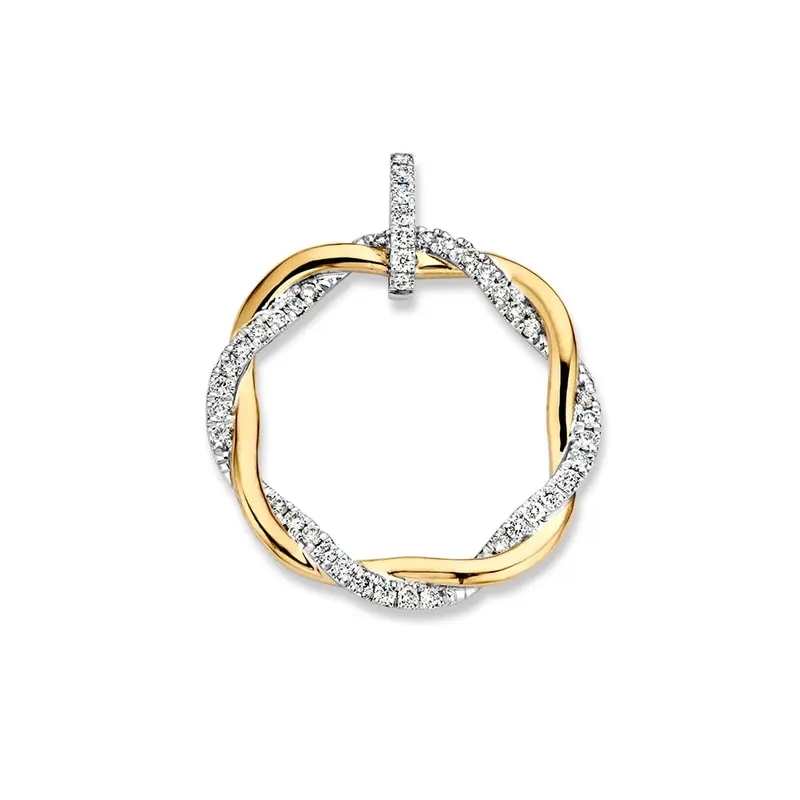 Bicolor Gouden Hanger met Getwiste Baan en Diamant