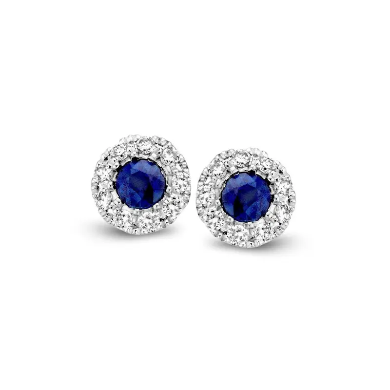 Bicolor Gouden Oorknoppen met Saffier en Diamanten 0,11ct