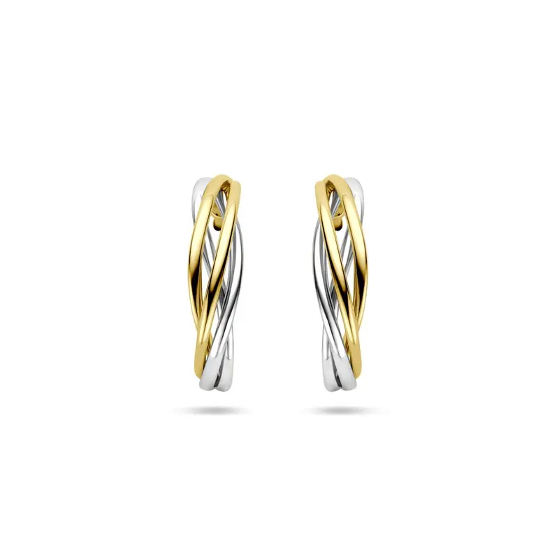 Bicolor gouden oorringen 14k geel- en witgoud 17 mm