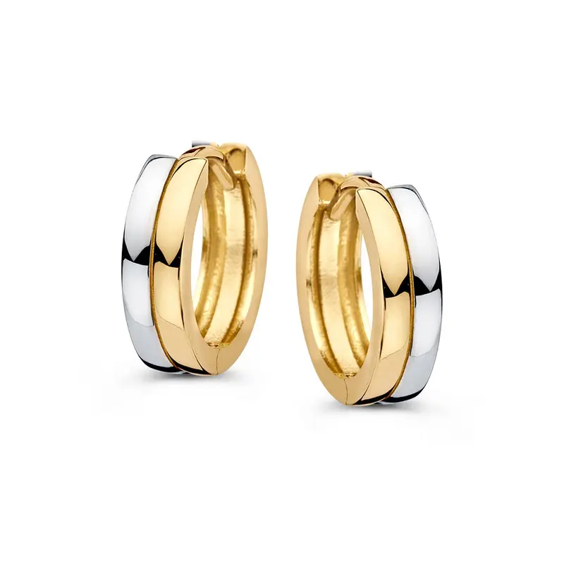 Bicolor Gouden Oorringen – Elegante 14 Karaat Geel- en Witgouden Oorbellen voor Dames
