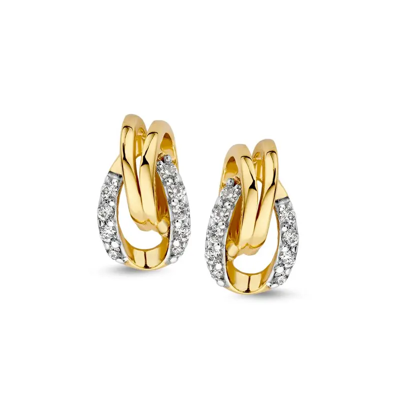 Bicolor Gouden Oorstekers met Zirkonia's - 14K