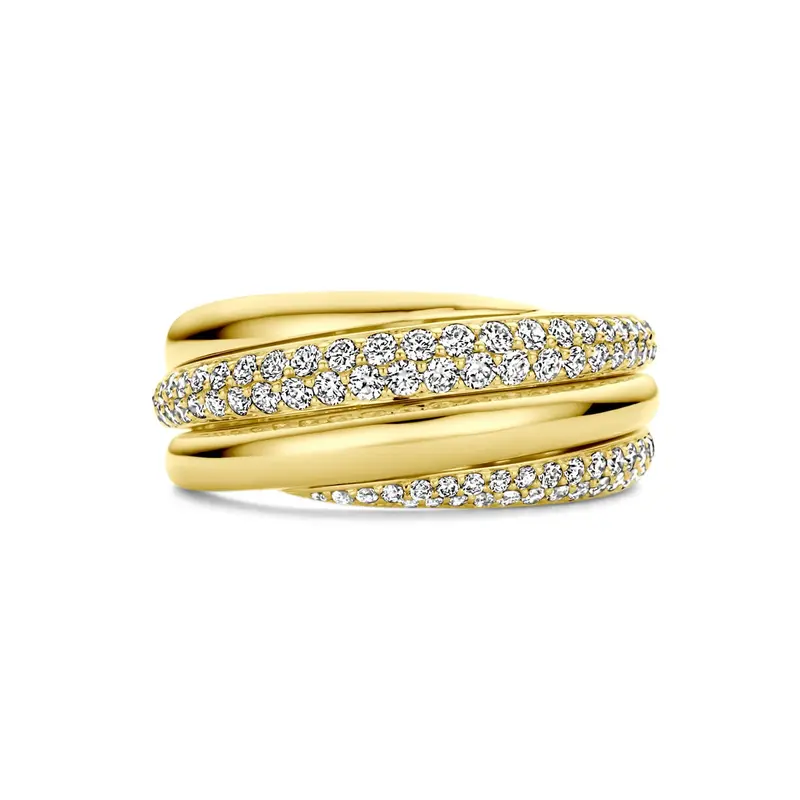 Bicolor gouden ring met diamant 14k dames – 8 mm breed