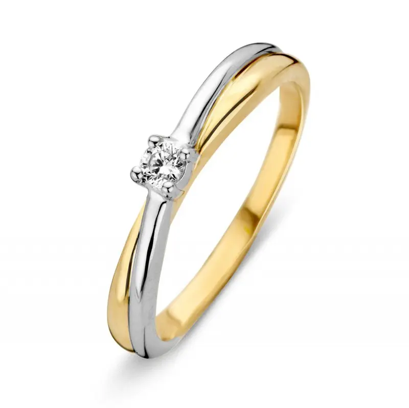 Bicolor gouden ring met witte zirkonia 14 karaat 3.3mm