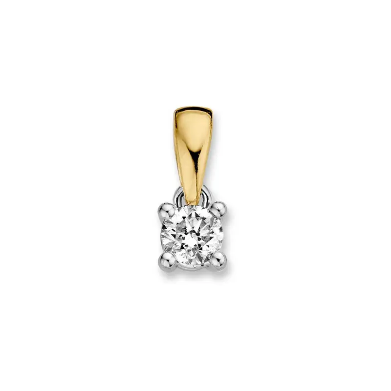 Bicolor gouden solitair hanger met 0,24 crt briljant - 14 karaat - Vierpootszetting