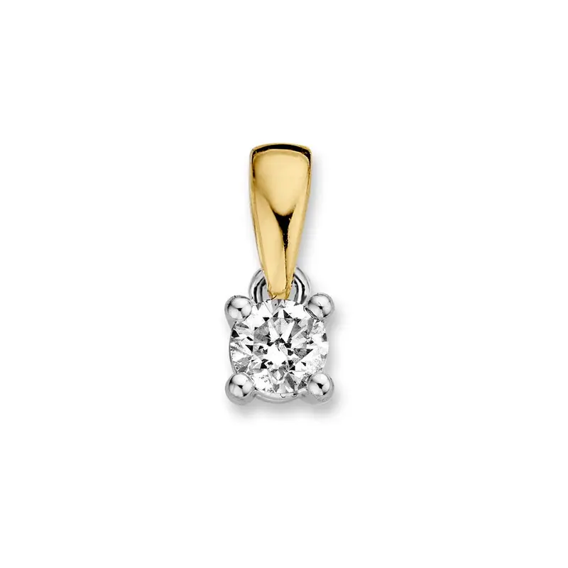 Bicolor gouden solitair hanger met 0,30 crt briljant in vierpootszetting – 14 karaat