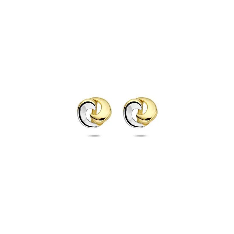 Bicolor oorknoppen met knoop – 14k wit- en geelgoud