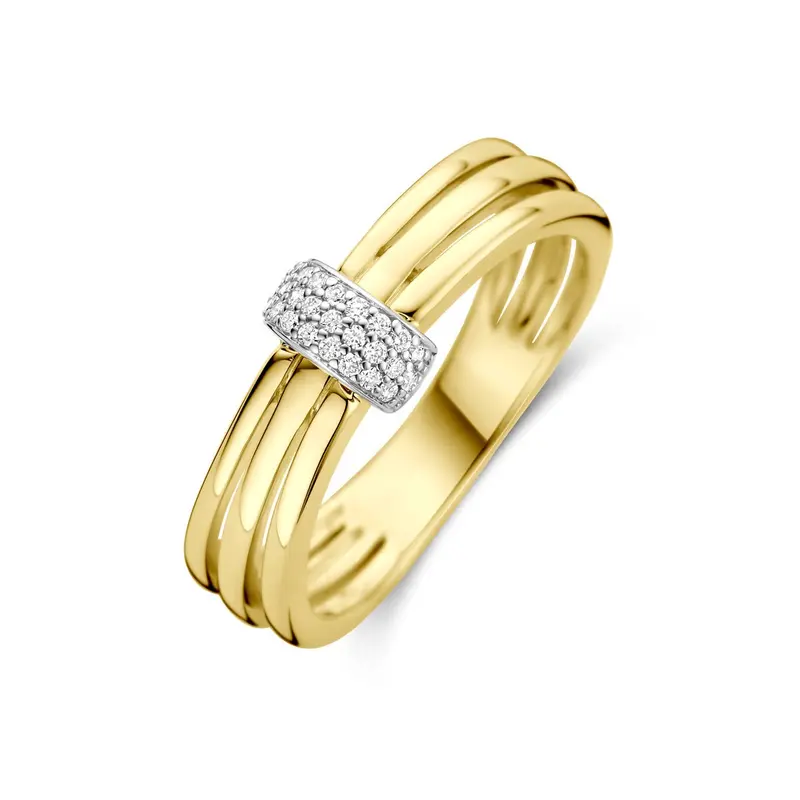 Bicolor ring – 14k geel- en witgoud met diamant, 7 mm breed