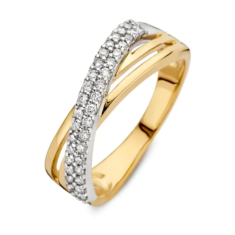 Bicolor Wit- en Geelgouden Crossover Ring met Diamanten 0.30 crt.