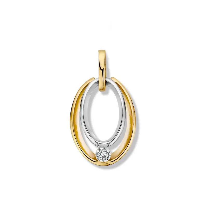 Bicolor Wit- en Geelgouden Hanger met Zirkonia – Elegantie en Stijl in Één