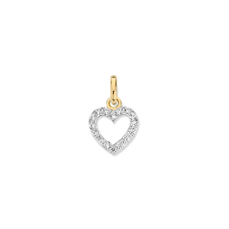 Bicolor wit- en geelgouden harthanger met zirkonia’s – 14 karaat, 0,5 gram, 10 mm