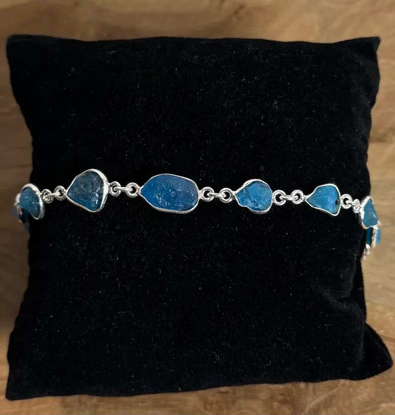 Blauwe Apatiet Ruw Armband 925 Zilver R7