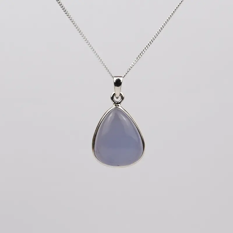 Blauwe Chalcedoon 925 Zilver Ketting K4