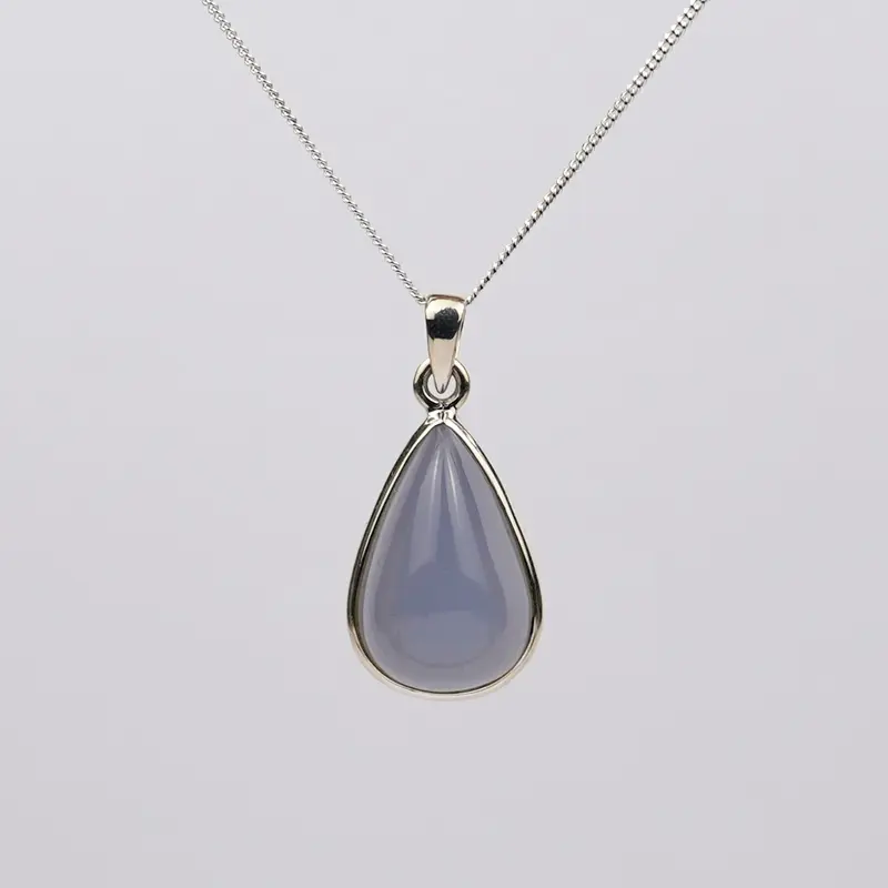 Blauwe Chalcedoon 925 Zilver Ketting K5
