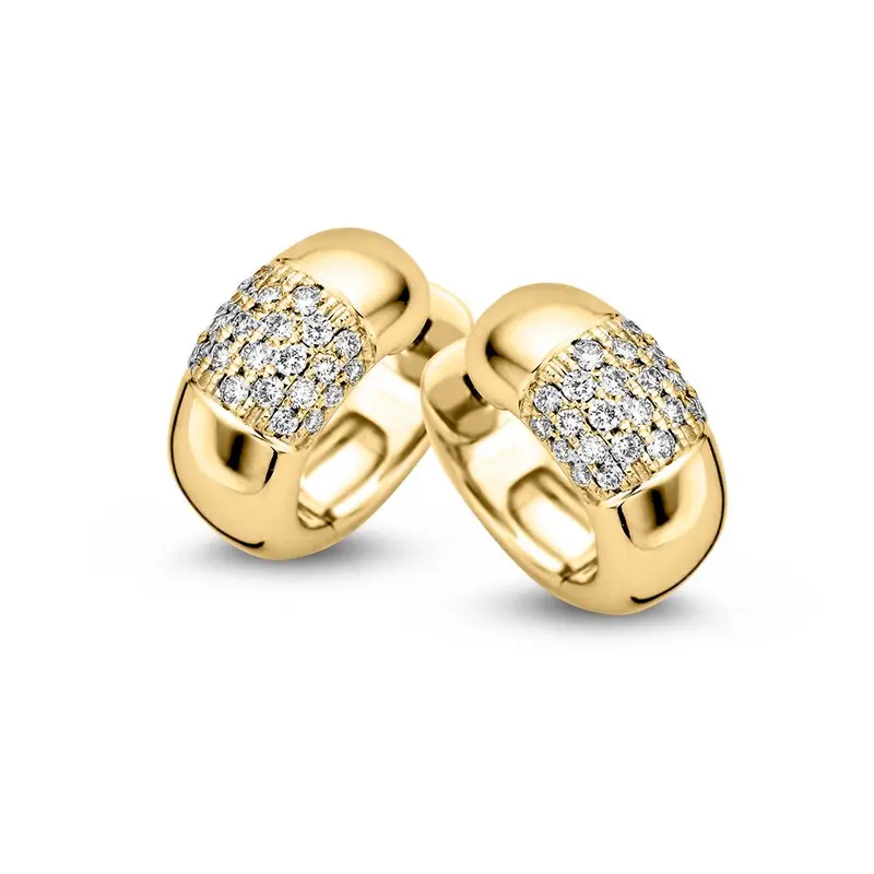 Bolle Geelgouden Oorringen met Diamant in Pavézetting