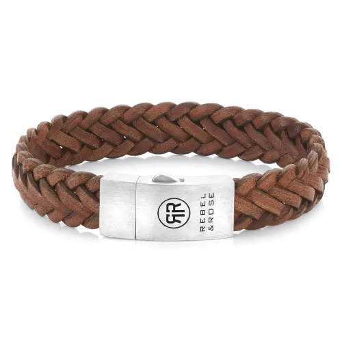 Braided Raw Matt Cognac - Leren Heren Armband