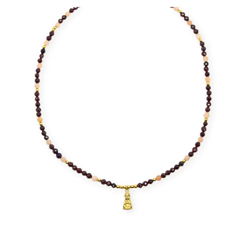 Buddha X Edelsteen Ketting – Granaat & Zonnesteen
