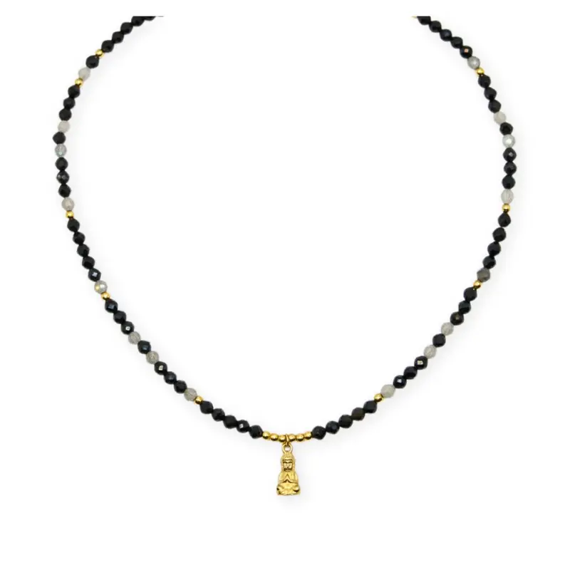 Buddha X Edelsteen Ketting – Obsidiaan & Labradoriet