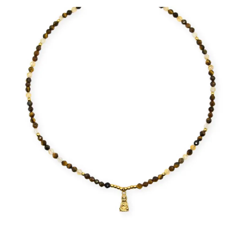Buddha X Edelsteen Ketting – Tijgeroog & Citrien