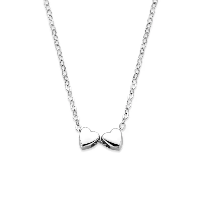 Collier 2 hartjes 41 + 4 cm zilver