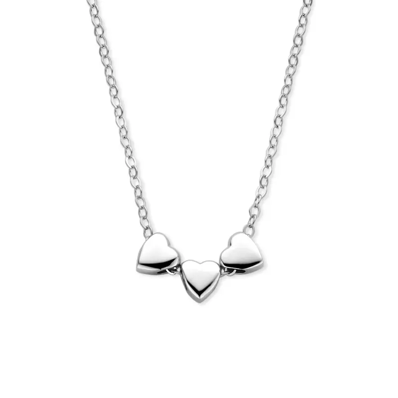 Collier 3 hartjes 41 + 4 cm zilver