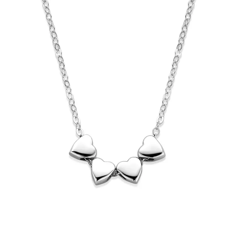 Collier 4 hartjes 41 + 4 cm zilver