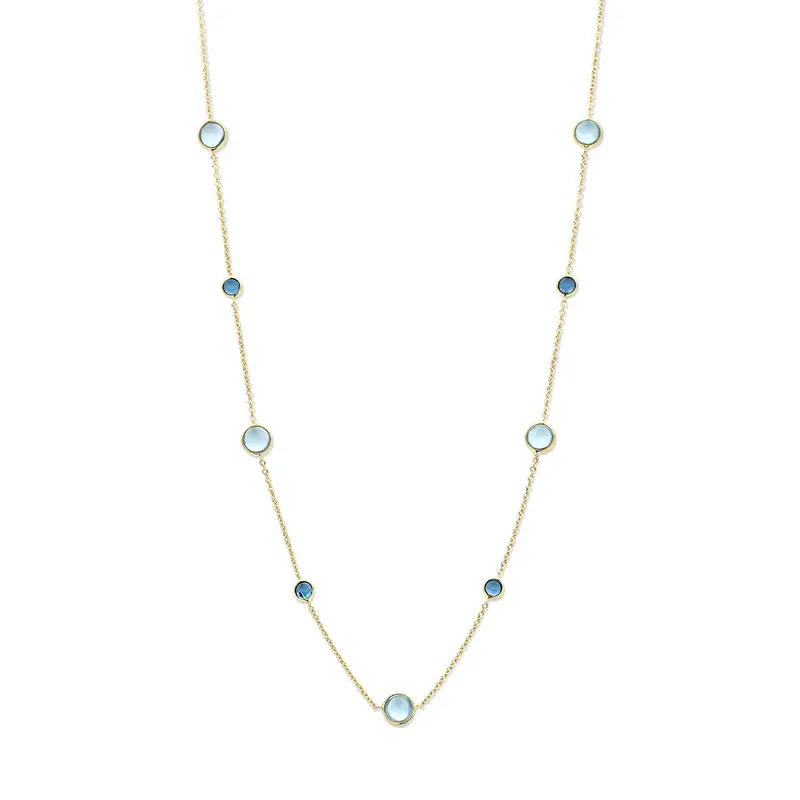 collier blauw topaas en london blue topaas 42 - 45 cm 14K geelgoud