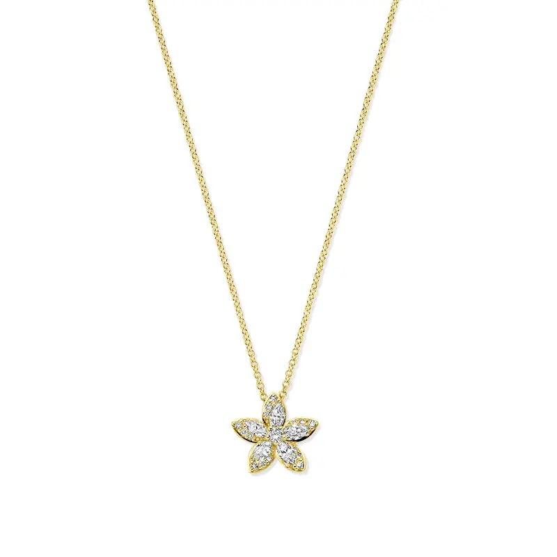 Collier bloem diamant 0.42ct h si 41 - 43 - 45 cm 14K geelgoud