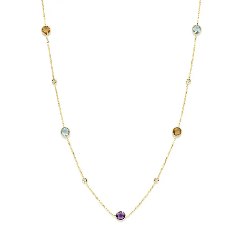Collier citrien amethist topaas en diamant 0.25ct h si 14K geelgoud 40 + 2 + 2