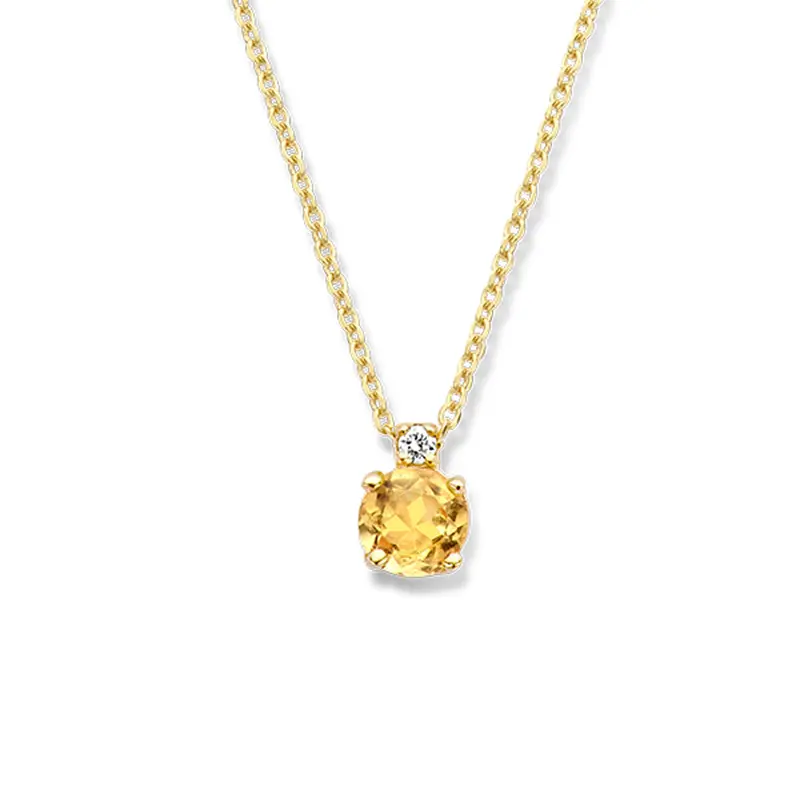 collier citrien en diamant 0.015ct h si 40 cm 14K geelgoud