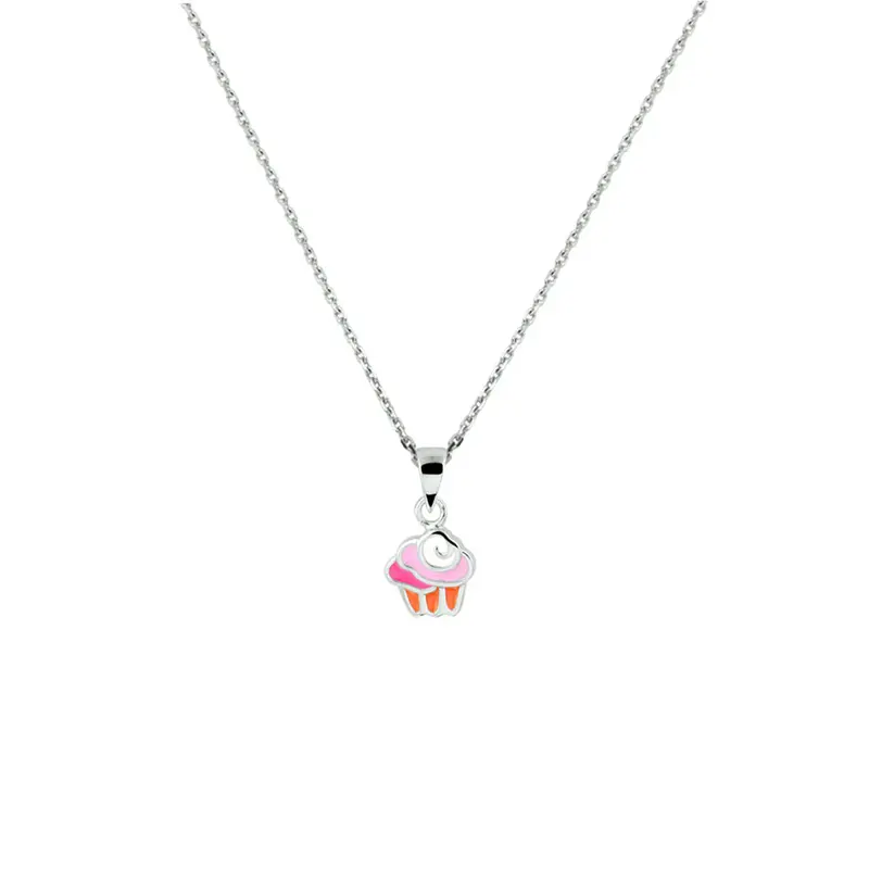 Collier cupcake emaille 36 + 4 cm zilver gerhodineerd