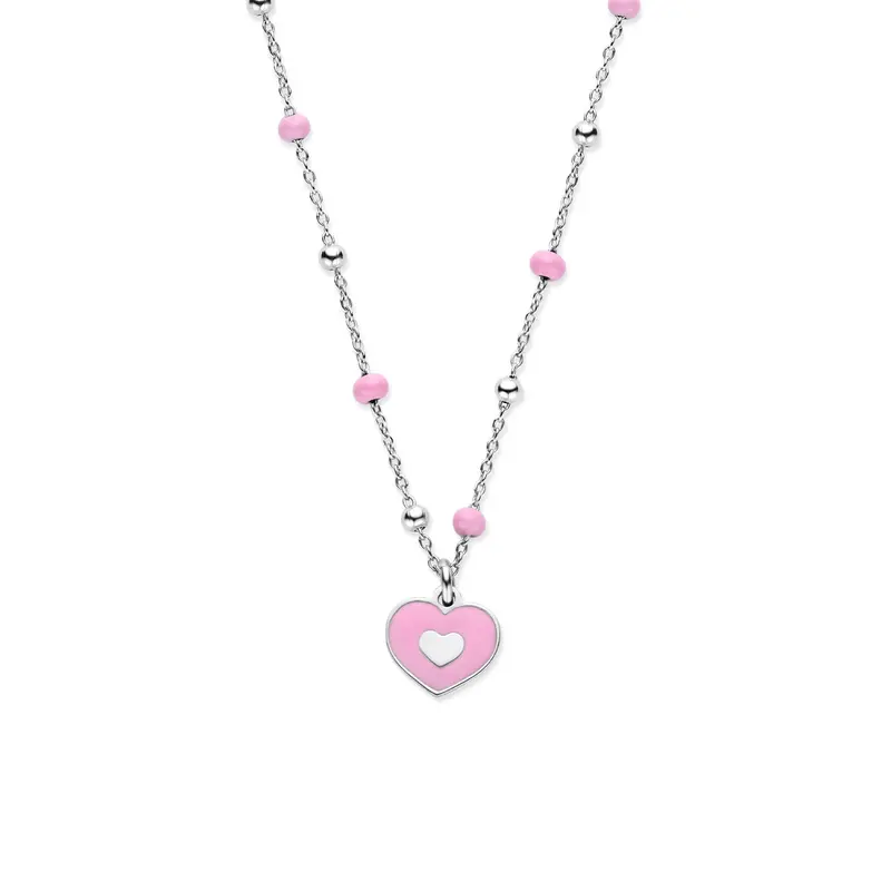 Collier emaille hartje 36 + 4 cm zilver