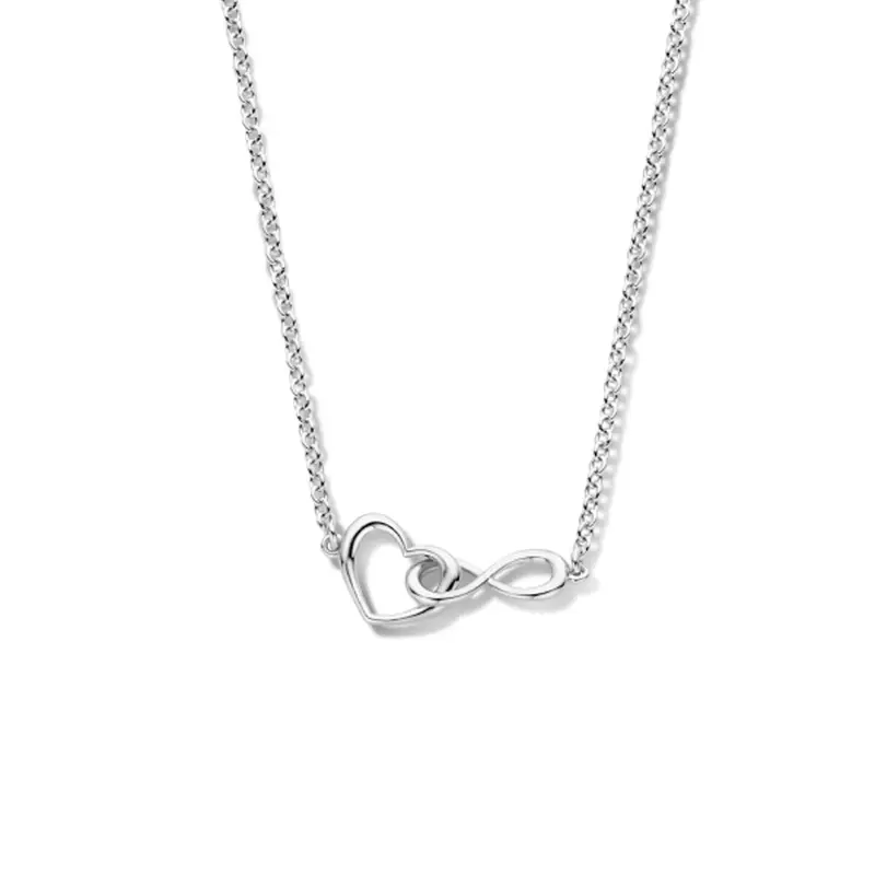 collier hart en infinity 42 + 3 cm zilver gerhodineerd