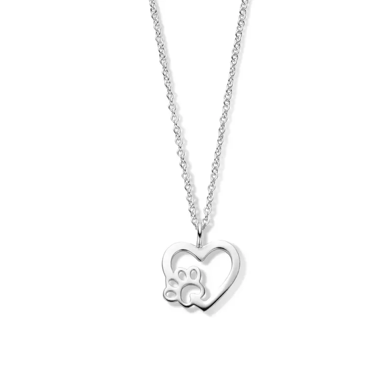 collier hart hondenpoot 41 + 4 cm zilver gerhodineerd
