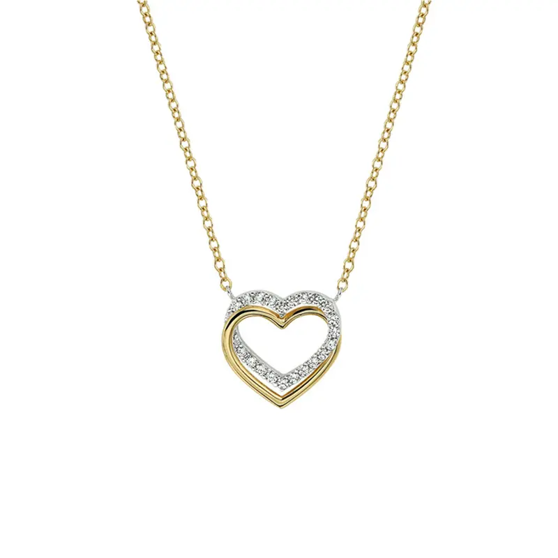 collier hart zirkonia 40 - 44 cm 14K bicolor goud geel/wit