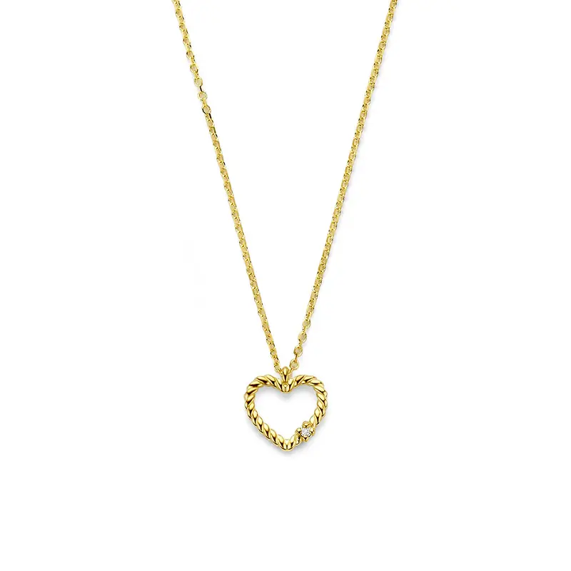 Collier hartje diamant 0.01ct h si 41 - 43 - 45 cm 14K geelgoud