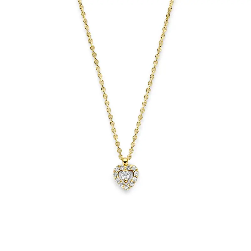 Collier hartje diamant 0.08ct h si 43 - 44 - 45 cm 14K geelgoud