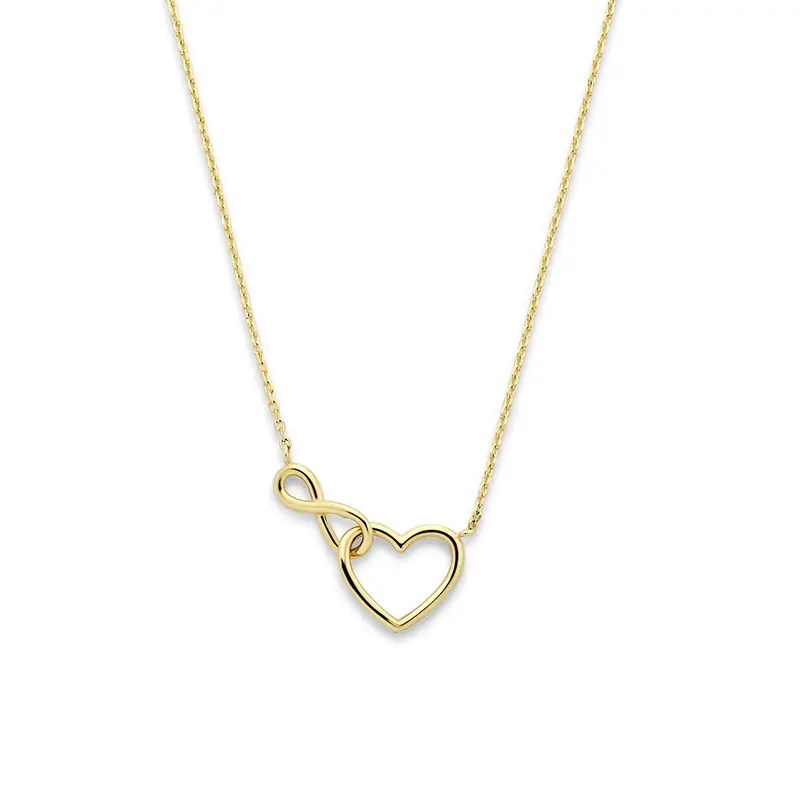 Collier hartje en infinity 40 - 42 - 44 cm 14K geelgoud
