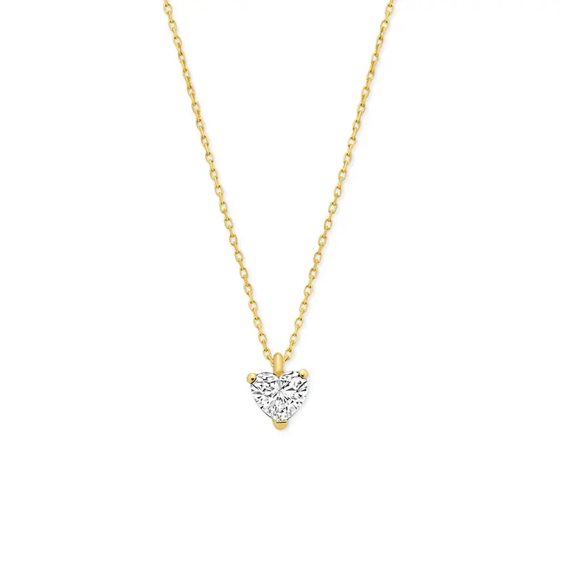 Collier hartje lab grown diamant 0.30ct f vs 41 - 43 - 45 cm 14K geelgoud