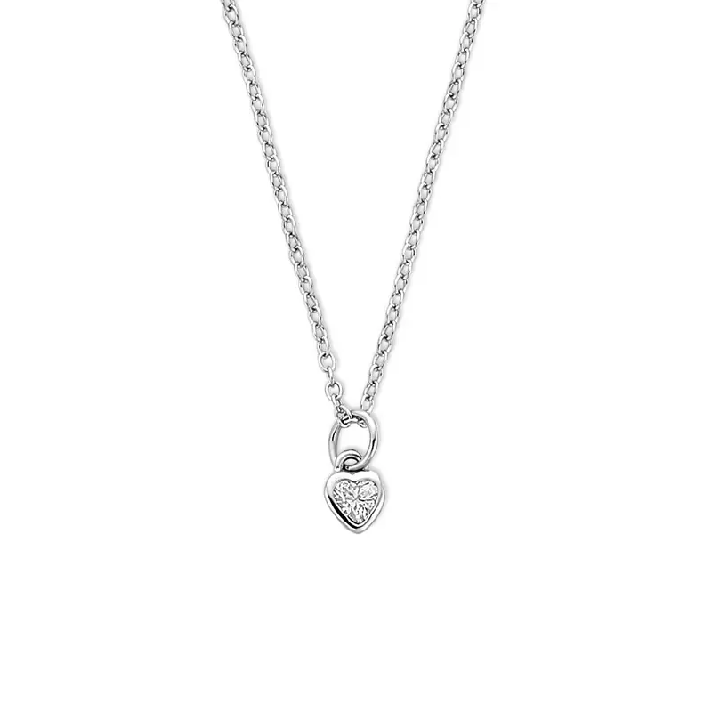 Collier hartje zirkonia 41 - 43 - 45 cm zilver gerhodineerd